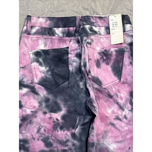 Women’s Daisy Tye Dye Multicolor Stacked Ruched Hem Skinny Denim Jeans Size 1X - Picture 7 of 7